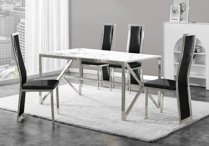 Lot de 6 chaises baroque argent et croco noir | Kora