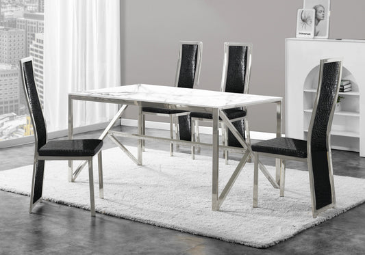Lot de 6 chaises baroque argent et croco noir | Kora
