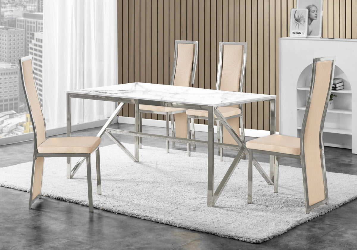 Lot de 6 chaises design en beige et acier | Kora