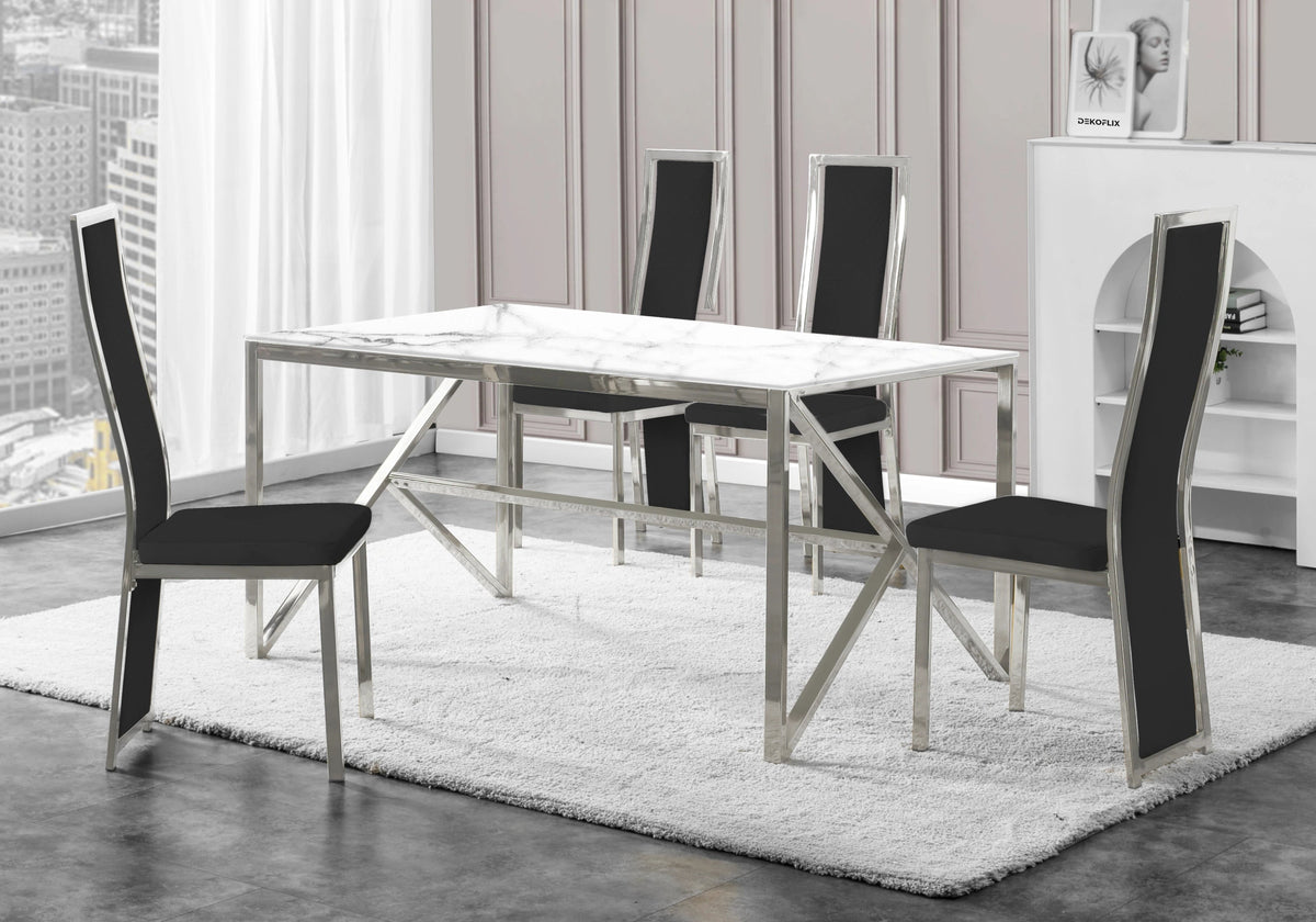 Table à manger marbre blanc et métal argenté | Kiro