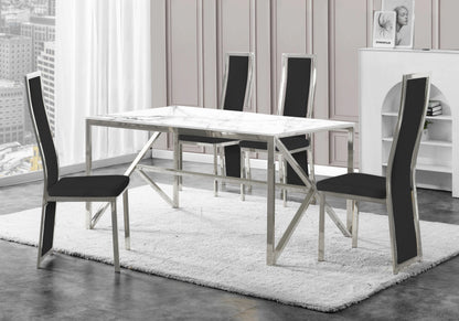Table à manger marbre blanc et métal argenté | Kiro