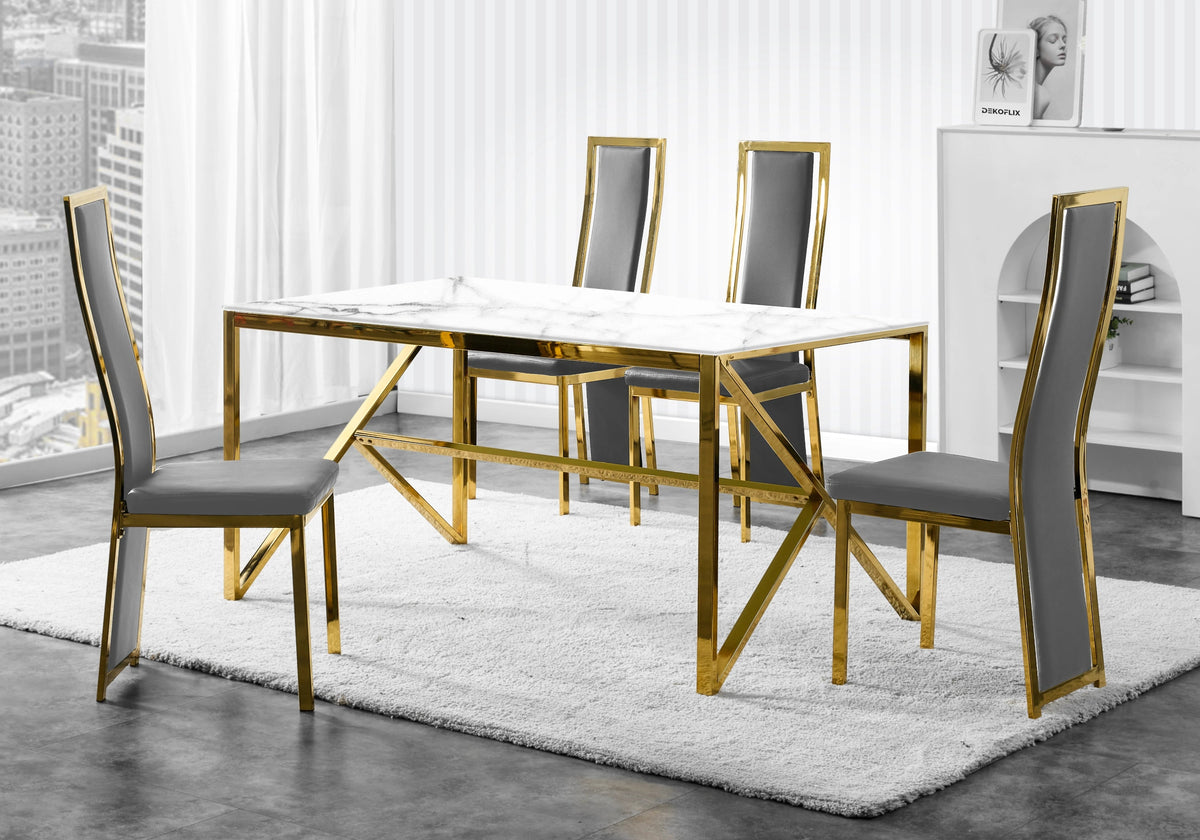 Ensemble de 6 chaises simili gris et acier doré | Kora