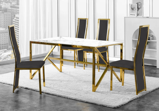 Lot de 6 chaises en gris et pieds dorés | Kora