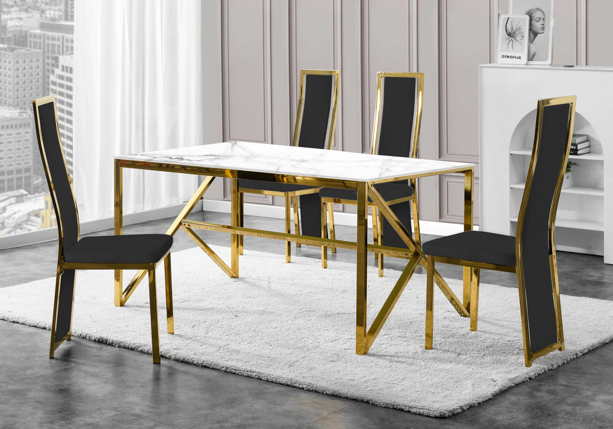 Lot de 6 chaises en noir et métal doré | Kora