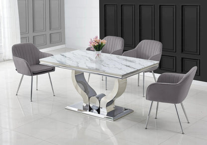 Ensemble table marbre blanc et chaises argent | Juno
