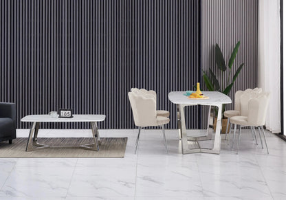 Table basse marbre blanc et métal chromé | Vetra