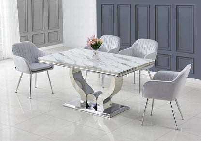 Ensemble table marbre blanc et chaises argent | Juno