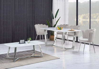 Table à manger marbre blanc et métal chromé | Vetra