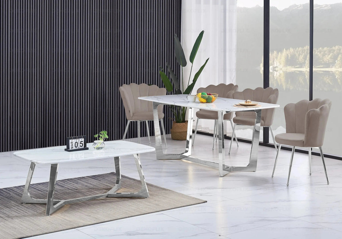 Table basse marbre blanc et métal chromé | Vetra