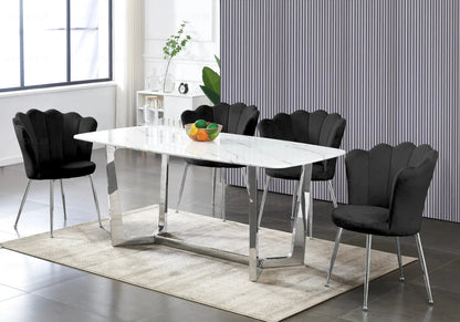 Ensemble salle à manger marbre blanc et argent | Vetra