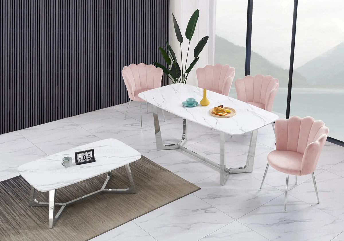 Ensemble salle à manger marbre blanc et argent | Vetra