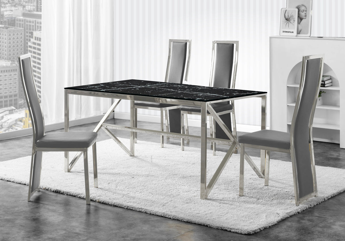 Table à manger marbre noir et acier argenté | Kiro