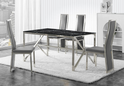 Table à manger marbre noir et acier argenté | Kiro