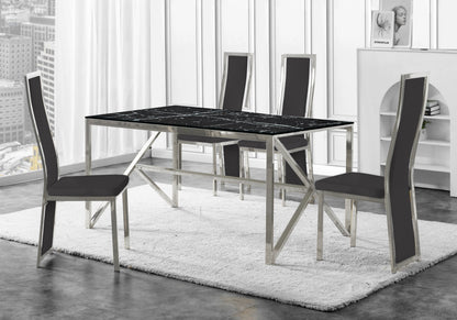 Table marbre noir et 6 chaises velours argent | Kiro