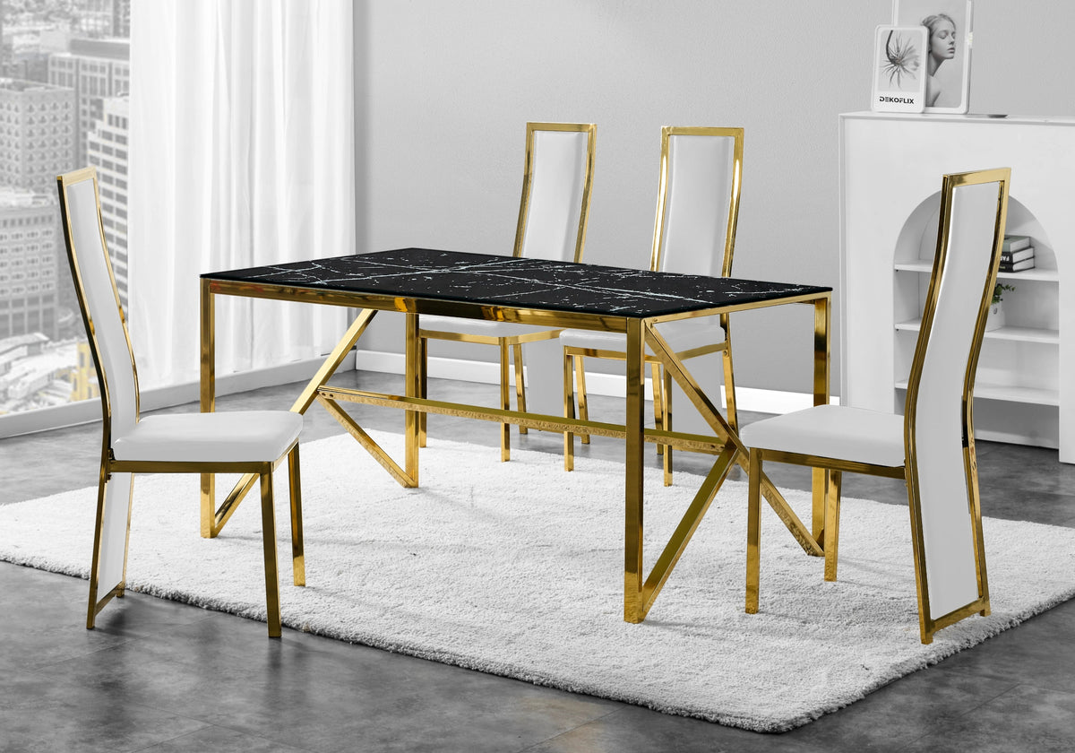 Lot de 6 chaises simili blanc et acier doré | Kora