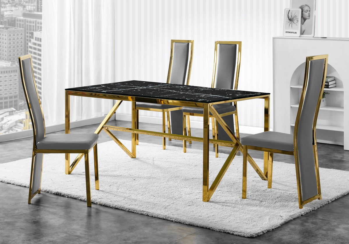 Table à manger marbre noir et pieds acier doré | Kiro