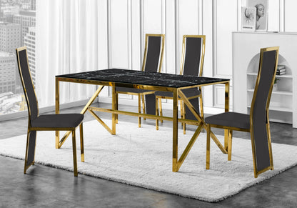 Table marbre noir et 6 chaises velours doré | Kiro