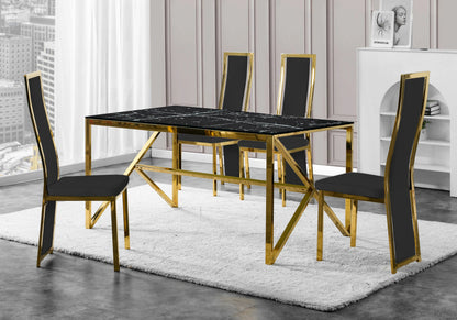 Table marbre noir et 6 chaises velours doré | Kiro