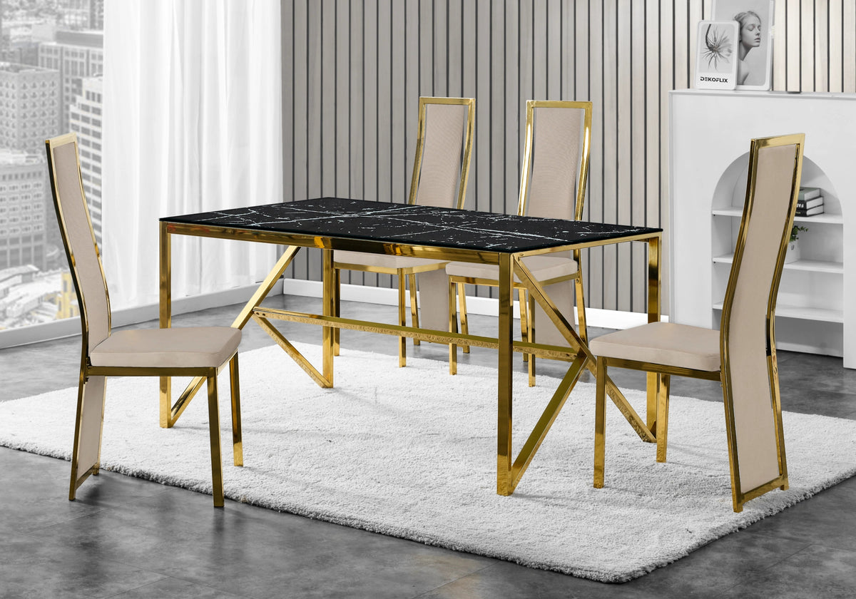 Lot de 6 chaises design taupe et pieds dorés | Kora