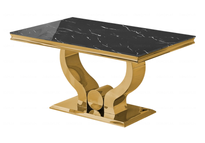 Ensemble table marbre noir et chaises dorées | Juno