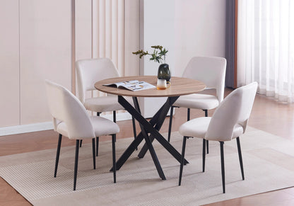 Ensemble table ronde chêne et 4 chaises beiges | Koda