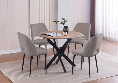 Ensemble table ronde chêne et 4 chaises grises | Koda