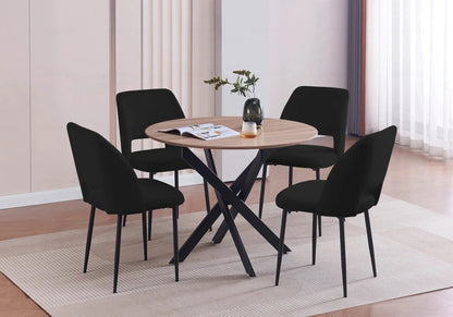 Ensemble table ronde chêne et 4 chaises noires | Koda