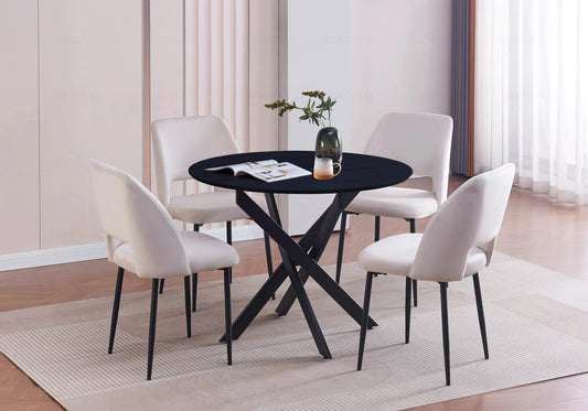 Ensemble repas table ronde noire et chaises beiges | Koda