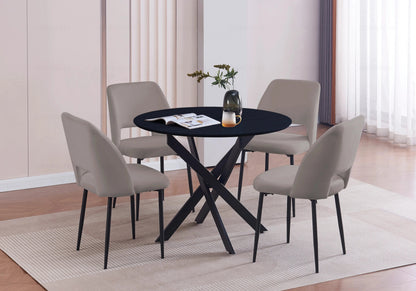 Ensemble table ronde noire et 4 chaises grises | Koda