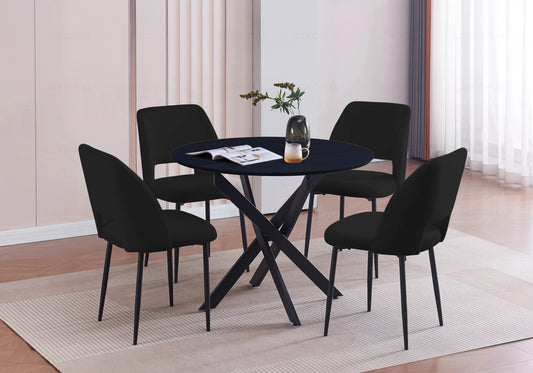 Ensemble table ronde et 4 chaises noires design | Koda