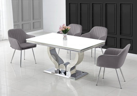 Ensemble table verre blanc et chaises argent | Juno