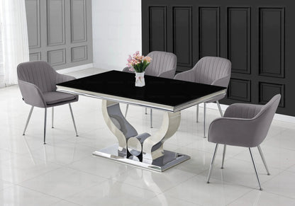 Ensemble table verre noir et chaises argent | Juno