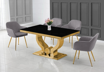 Ensemble table verre noir et chaises dorées | Juno