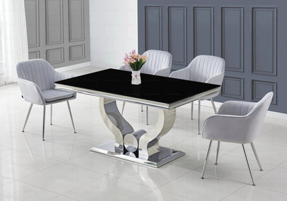 Ensemble table verre noir et chaises argent | Juno