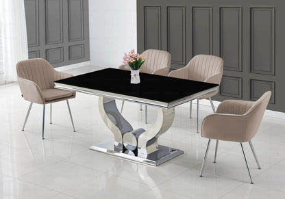 Ensemble table verre noir et chaises argent | Juno