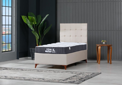 Lit coffre 1 place en beige capitonné | Kova
