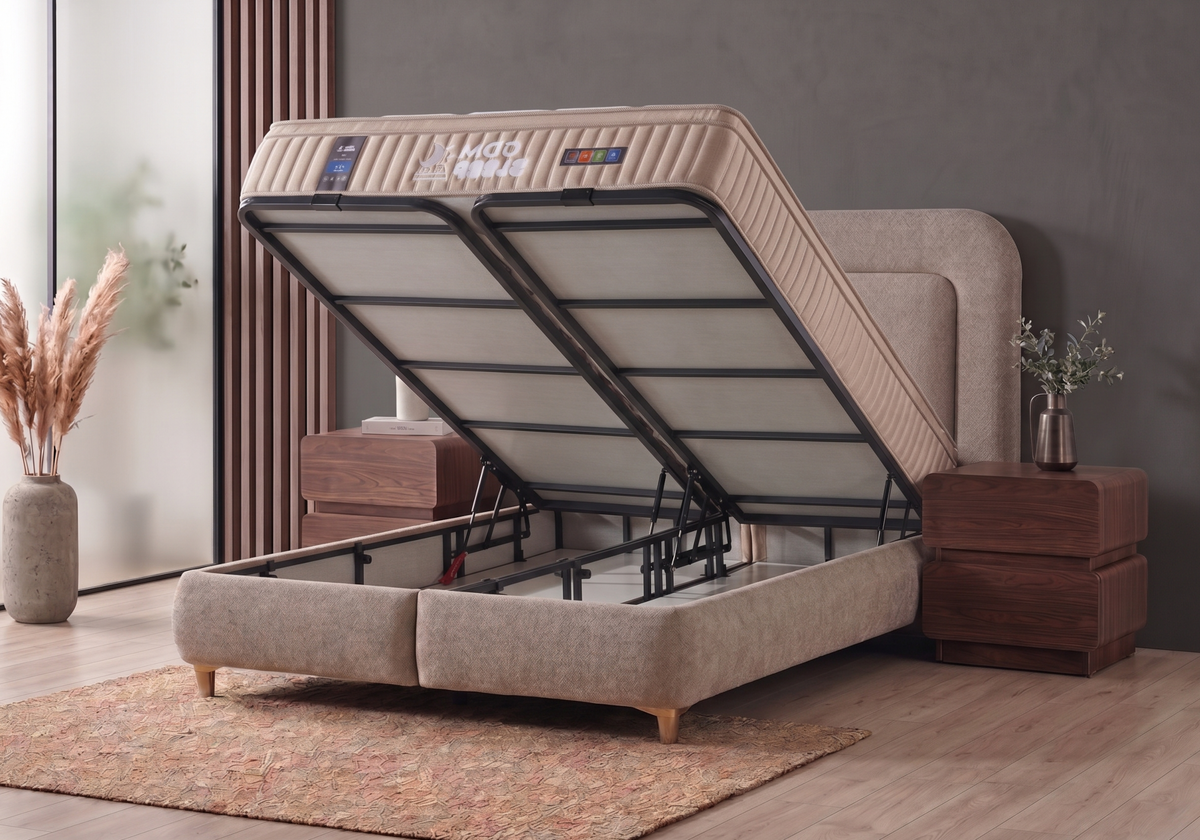Ensemble lit coffre chenille taupe et matelas | Nexa