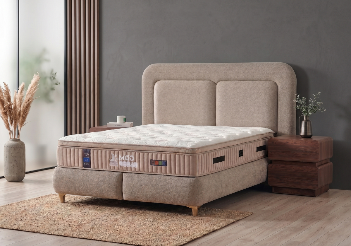 Ensemble lit coffre chenille taupe et matelas | Nexa