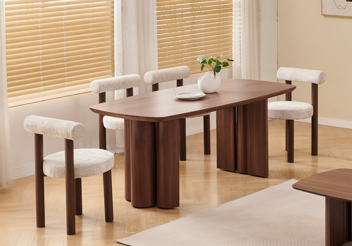 Ensemble table ovale noyer et 4 chaises velours | Zelix