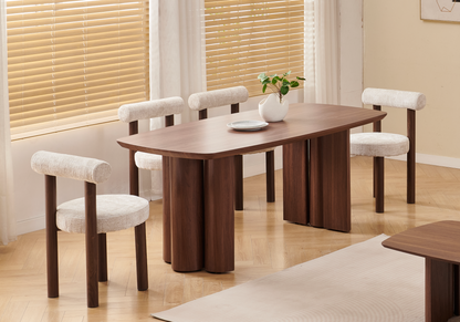 Ensemble table ovale noyer et 4 chaises velours | Zelix