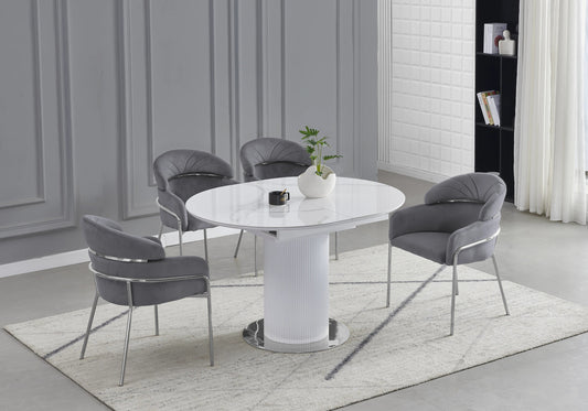 Ensemble table marbre blanc et 4 chaises grises | Xavi