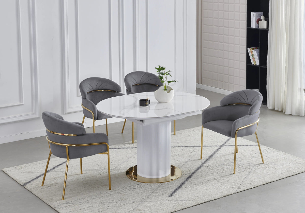 Lot de 4 chaises en gris et pieds dorés | Beda