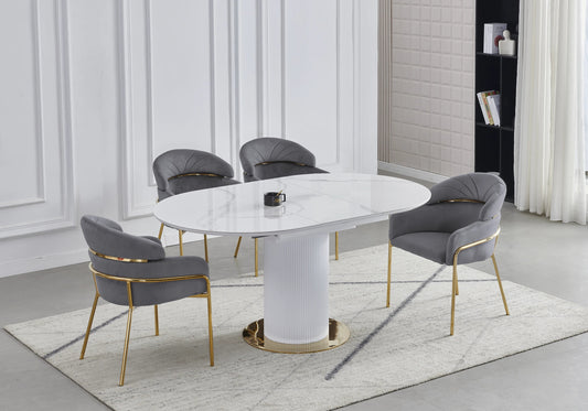 Ensemble table marbre blanc et 4 chaises grises | Xavi