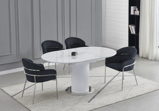 Ensemble table marbre blanc et 4 chaises noires | Xavi