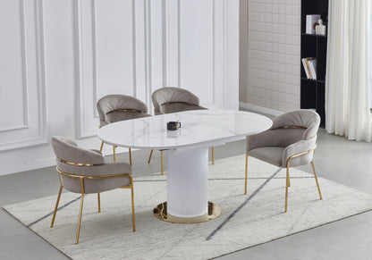 Lot de 4 chaises en taupe et pieds dorés | Beda