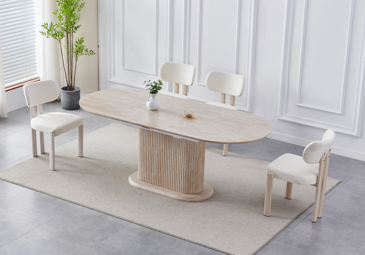 Ensemble table extensible travertin et 4 chaises | Vexta
