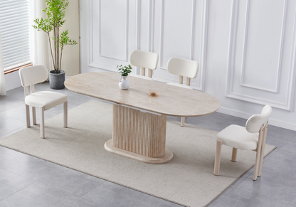 Ensemble table extensible travertin et 4 chaises | Vexta