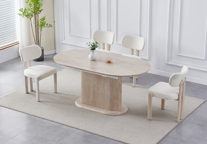 Ensemble table extensible travertin et 4 chaises | Vexta