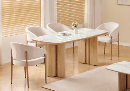 Table à manger ovale marbre beige et bois | Zelix