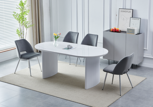 Ensemble table marbre blanc et chaises argent | Zivo